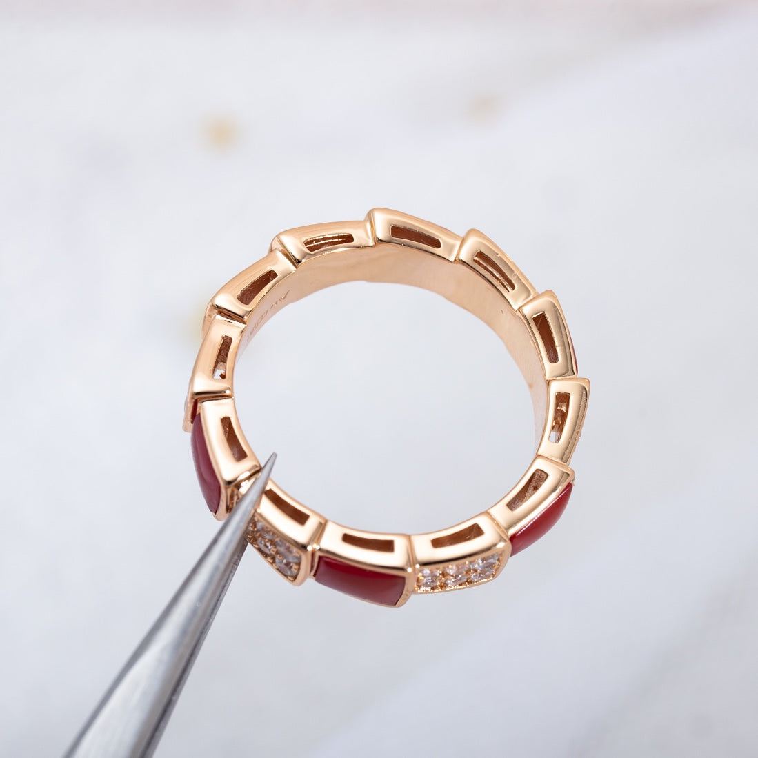 [BIJOUX]SERPENTI RING PINK GOLD CARNELIAN DIAMOND PAVED 4MM