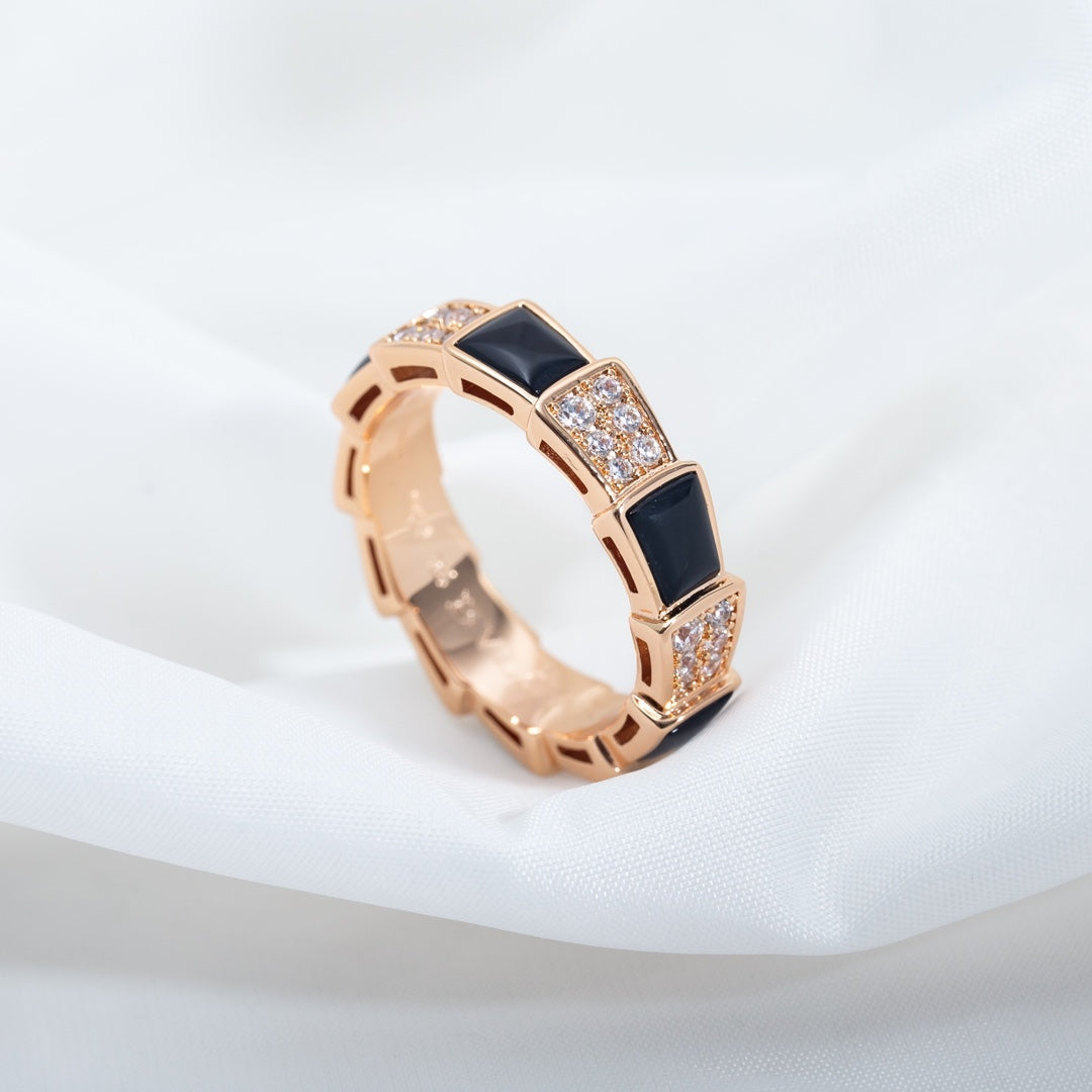 [BIJOUX]SERPENTI RING PINK GOLD BLACK MOP DIAMOND PAVED 4MM