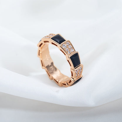 [BIJOUX]SERPENTI RING PINK GOLD BLACK MOP DIAMOND PAVED 4MM