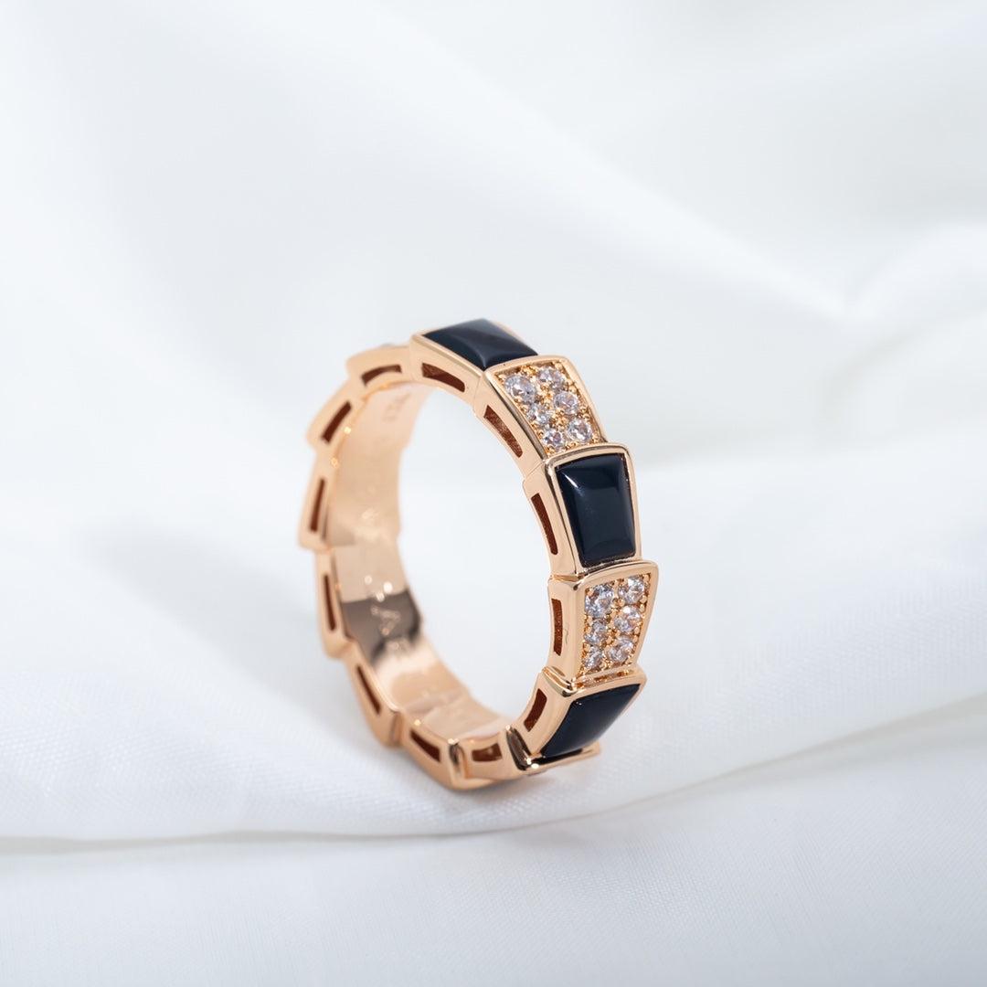 [BIJOUX]SERPENTI RING PINK GOLD BLACK MOP DIAMOND PAVED 4MM