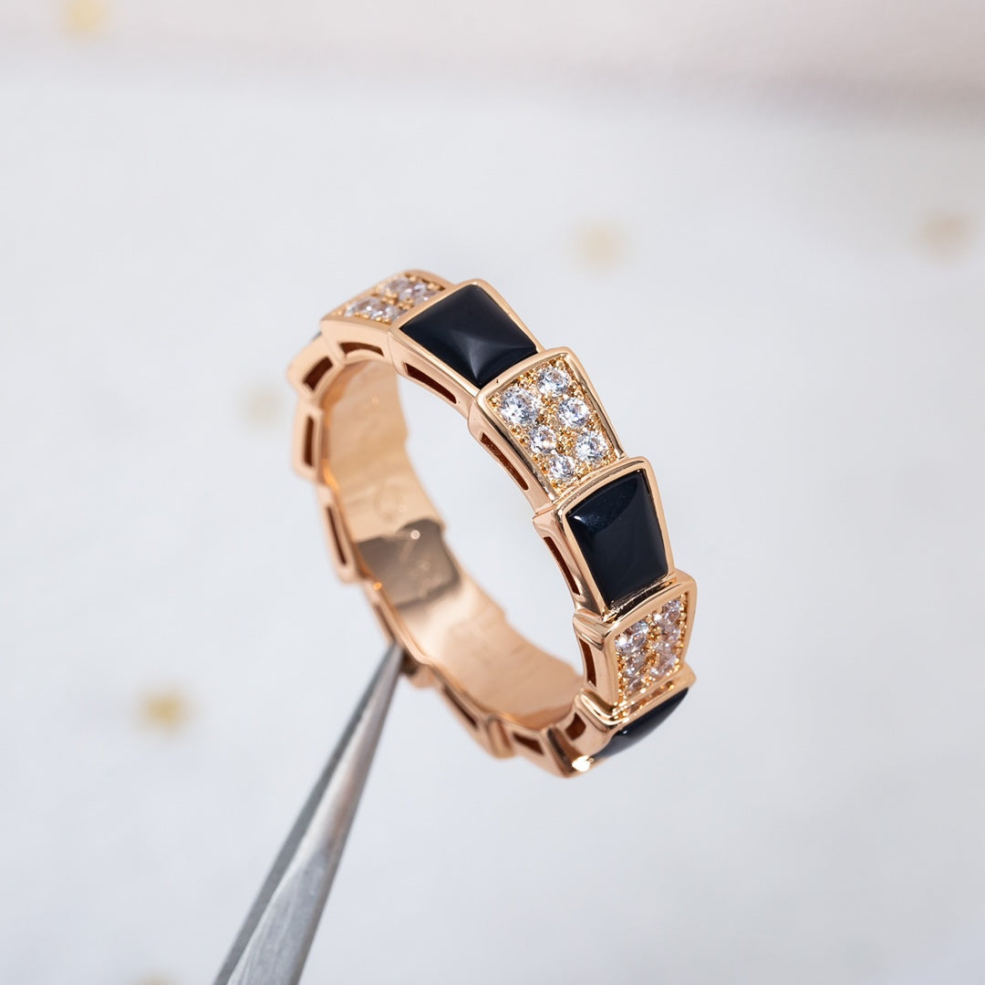 [BIJOUX]SERPENTI RING PINK GOLD BLACK MOP DIAMOND PAVED 4MM