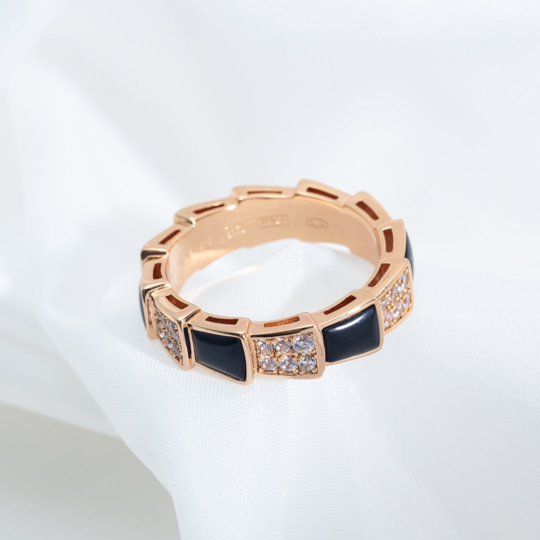 [BIJOUX]SERPENTI RING PINK GOLD BLACK MOP DIAMOND PAVED 4MM