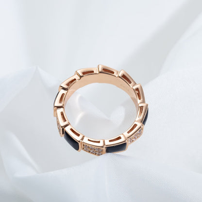 [BIJOUX]SERPENTI RING PINK GOLD BLACK MOP DIAMOND PAVED 4MM