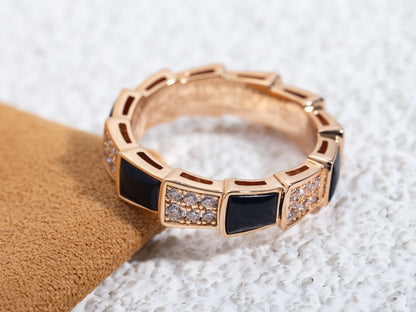 [BIJOUX]SERPENTI RING PINK GOLD BLACK MOP DIAMOND PAVED 4MM