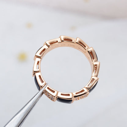 [BIJOUX]SERPENTI RING PINK GOLD BLACK MOP DIAMOND PAVED 4MM