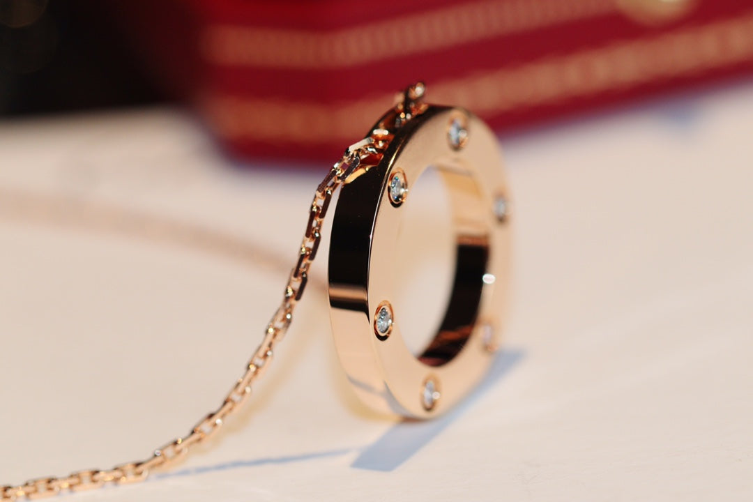 [BIJOUX] COLLIER LOVE 16MM 6 DIAMANTS OR ROSE