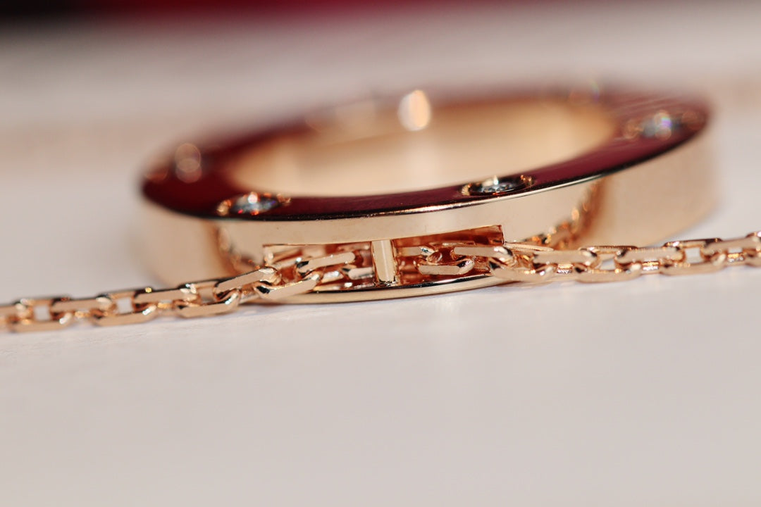 [BIJOUX] COLLIER LOVE 16MM 6 DIAMANTS OR ROSE