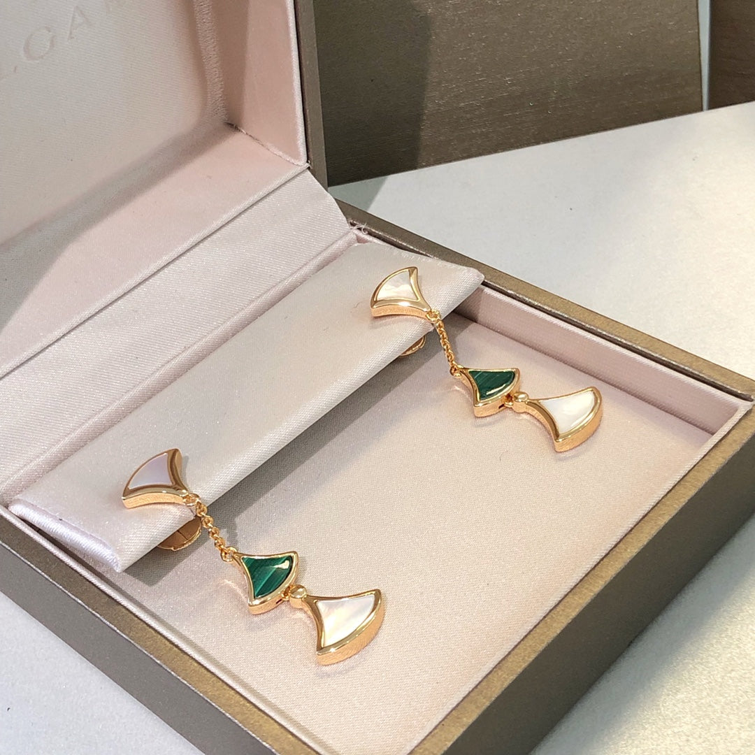 [BIJOUX]DREAM EARRINGS 3 MOTIFS MALACHITE MOP PINK GOLD