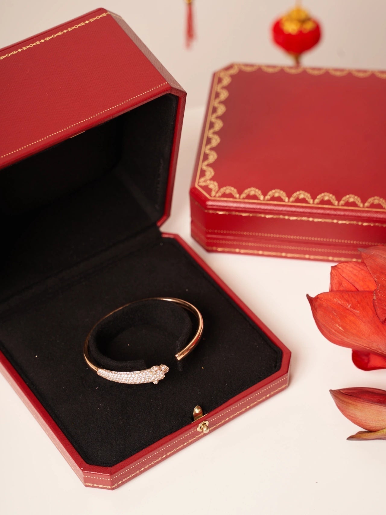 [BIJOUX]パンテール ローズゴールド ダイヤモンド オープンブレスレット