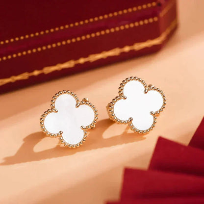 [BIJOUX]CLOVER MEDIUM 1 MOTIFS  WHITE MOP STUD EARRINGS