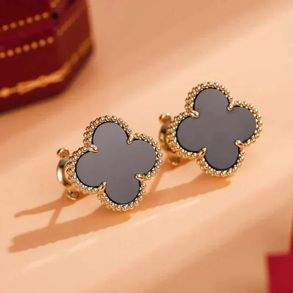 [BIJOUX]CLOVER MEDIUM 1 MOTIFS  ONYX STUD EARRINGS