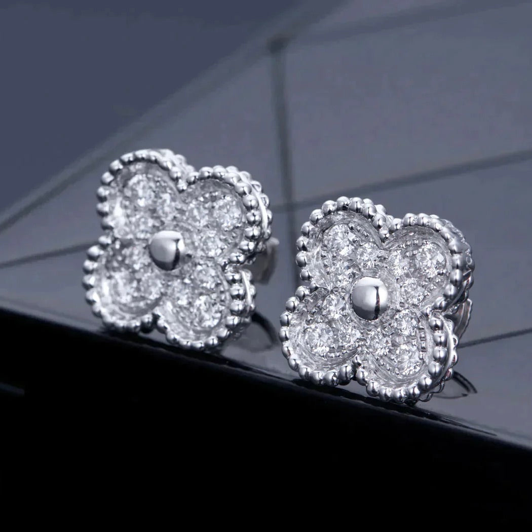 [BIJOUX]CLOVER 1 MOTIFS DIAMOND STUD EARRINGS SILVER