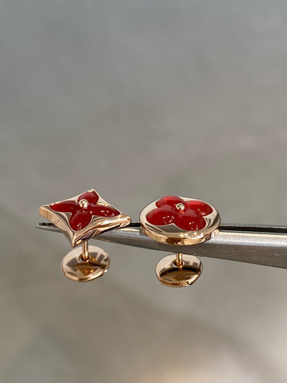 [BIJOUX]STAR AND SUN PINK GOLD CARNELIAN STUD EARRINGS
