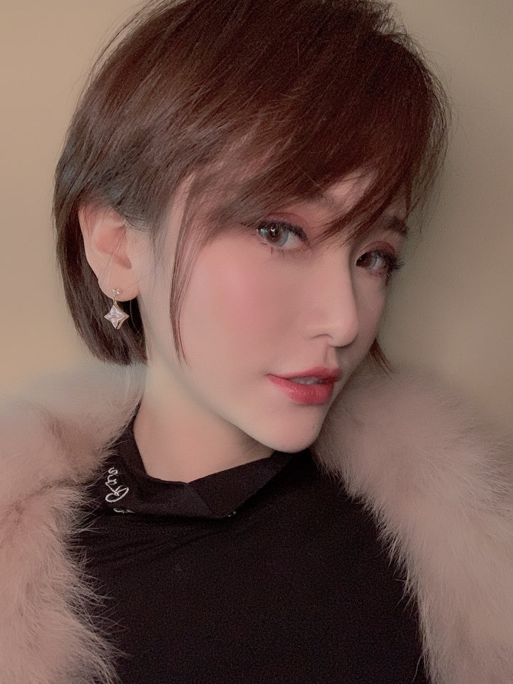 [BIJOUX]DOUBLE STAR PINK GOLD MOP DROP EARRINGS