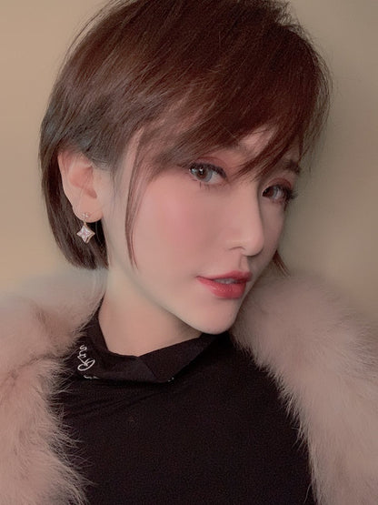 [BIJOUX]DOUBLE STAR PINK GOLD MOP DROP EARRINGS