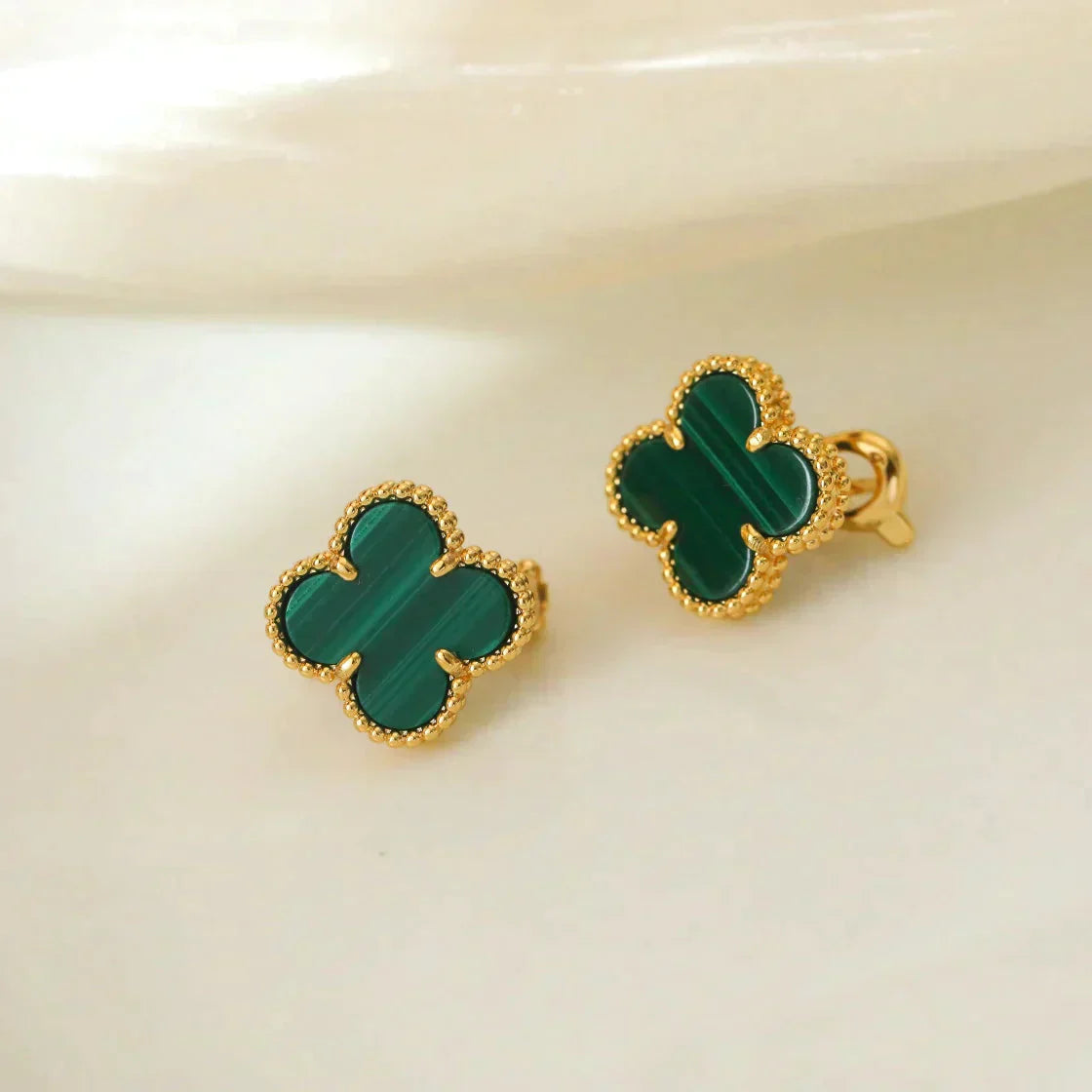 [BIJOUX]CLOVER MEDIUM 1 MOTIFS MALACHITE  EARRINGS