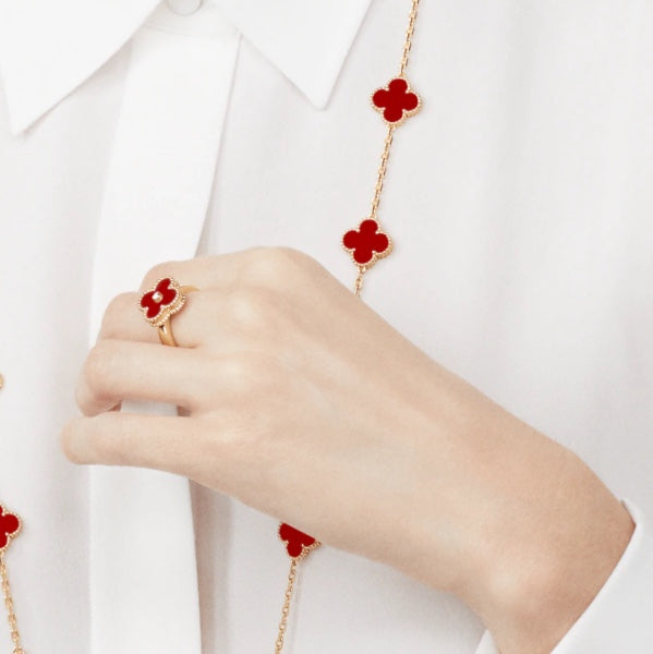 [BIJOUX]CLOVER CARNELIAN RING ROSE GOLD DIAMOND