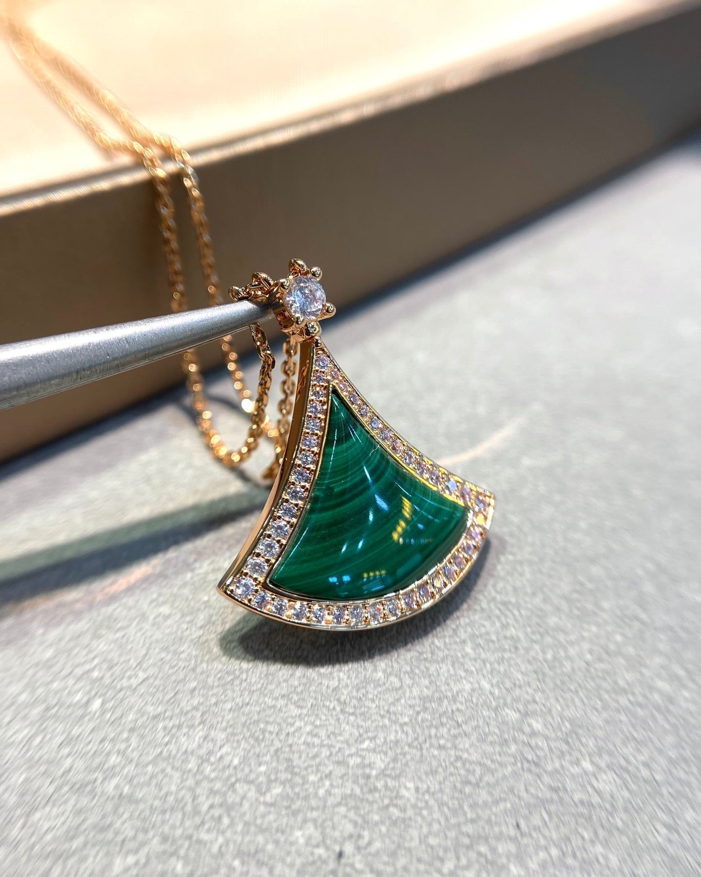 [BIJOUX] COLLIER DREAM MALACHITE PAVÉ DIAMANTS OR ROSE