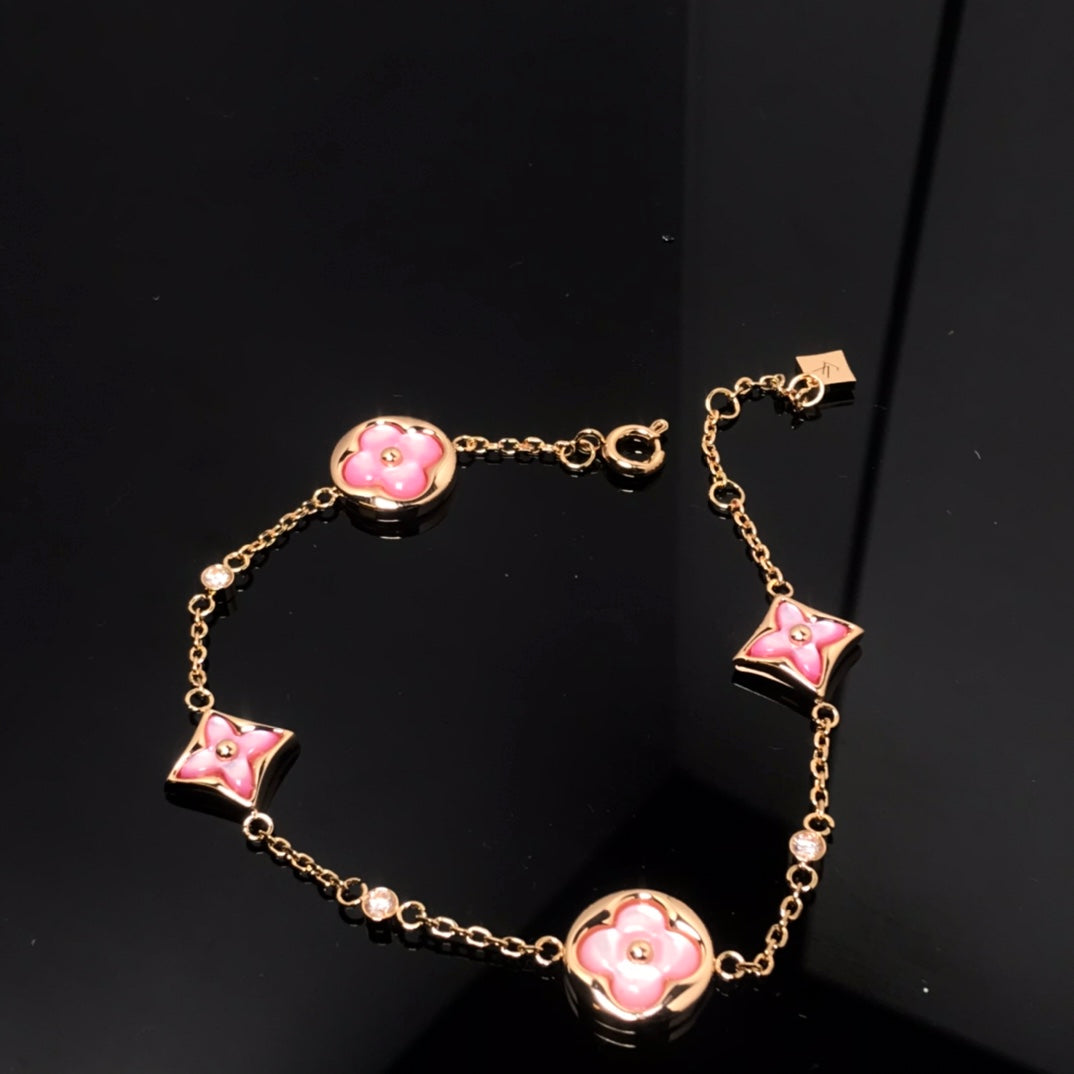 [BIJOUX]STAR AND SUN 4 MOTIF PINK MOP PINK GOLD BRACELET