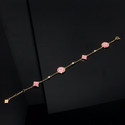 [BIJOUX]STAR AND SUN 4 MOTIF PINK MOP PINK GOLD BRACELET