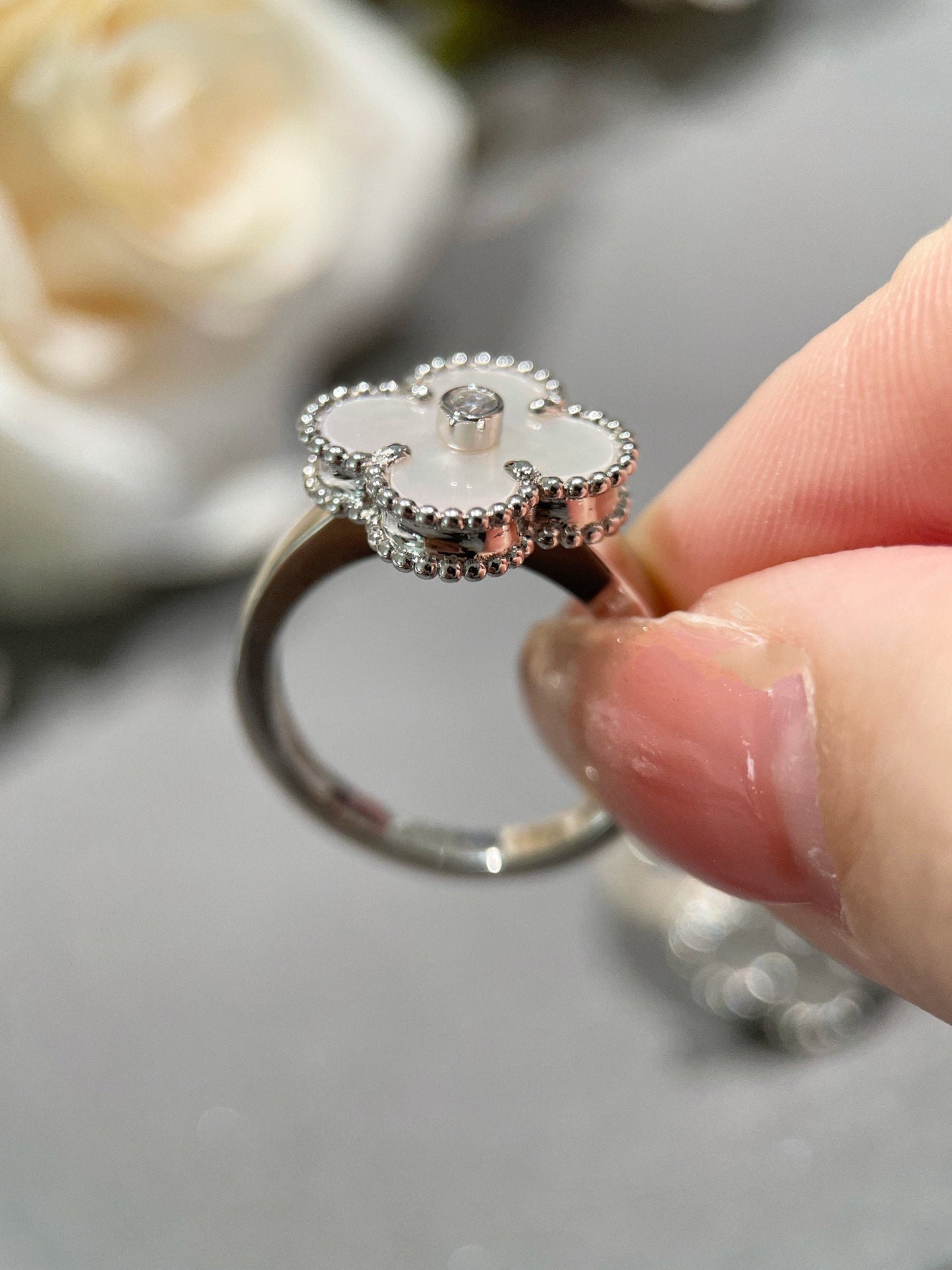 [BIJOUX]CLOVER SILVER MOP DIAMOND RING