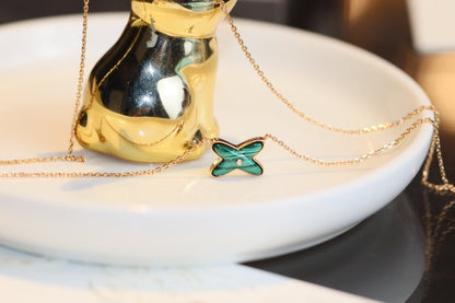 [BIJOUX]COLLIER JEUX MALACHITE 1 DIAMANT OR ROSE