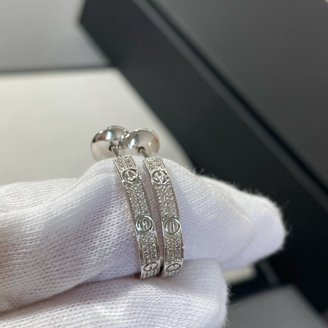[BIJOUX]LOVE DIAMOND SILVER HOOP EARRINGS