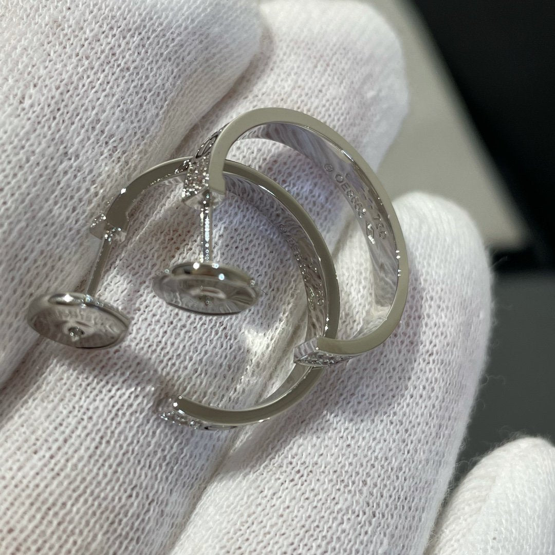 [BIJOUX]LOVE DIAMOND SILVER HOOP EARRINGS