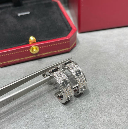 [BIJOUX]LOVE CERAMIC DIAMOND PAVED SILVER EARRINGS