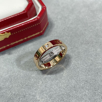 [BIJOUX]LOVE PINK GOLD SILVER DIAMOND DOUBLE RING