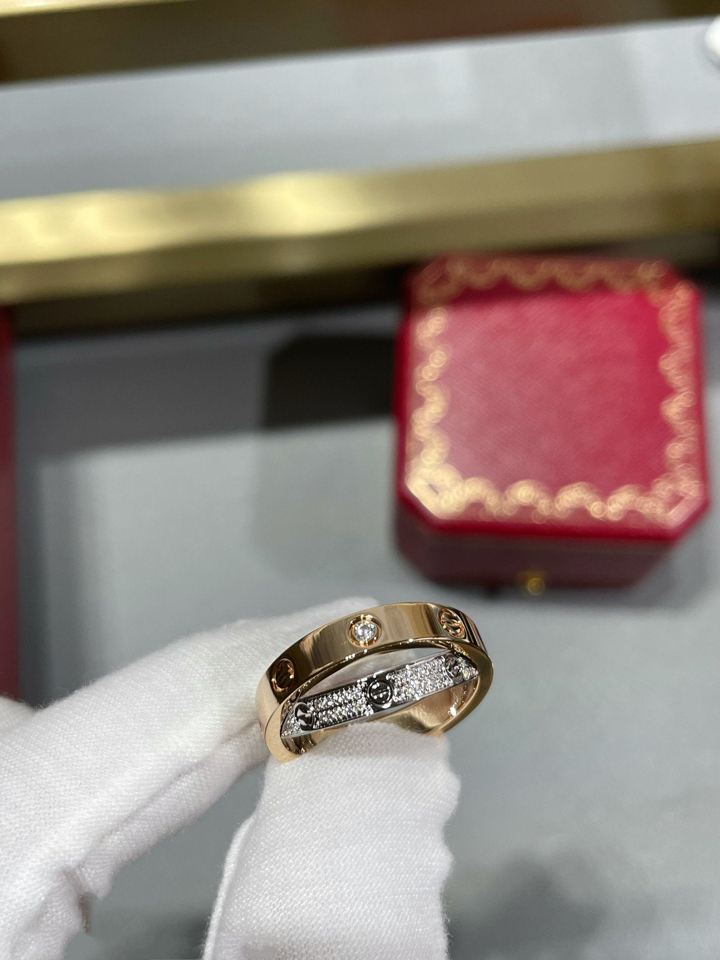 [BIJOUX]LOVE PINK GOLD SILVER DIAMOND DOUBLE RING