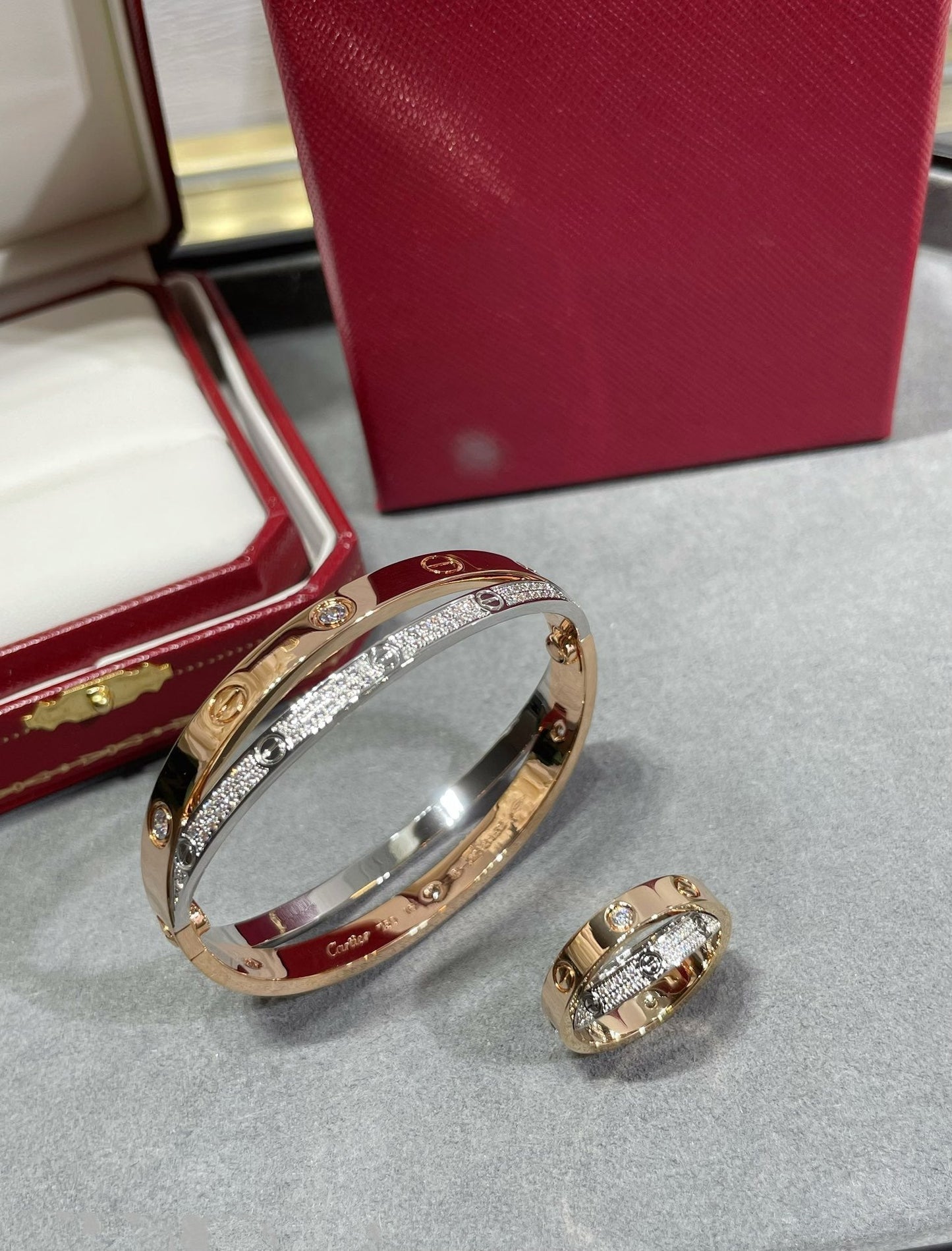 [BIJOUX]LOVE PINK GOLD SILVER DIAMOND DOUBLE RING