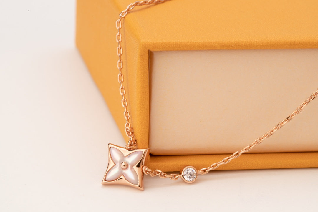 [BIJOUX]STAR PINK MOP 1 DIAMOND PINK GOLD NECKLACE