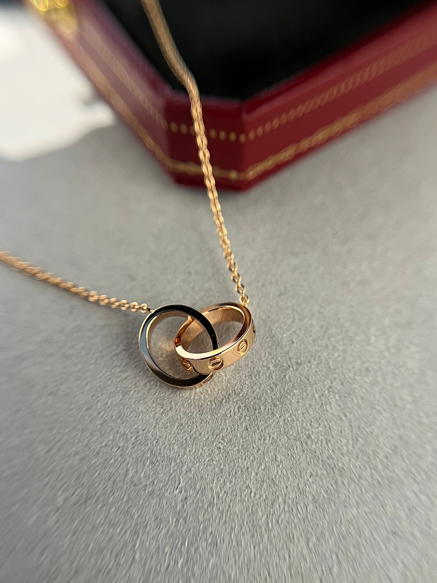 [BIJOUX] COLLIER LOVE DOUBLE ANNEAU OR ROSE