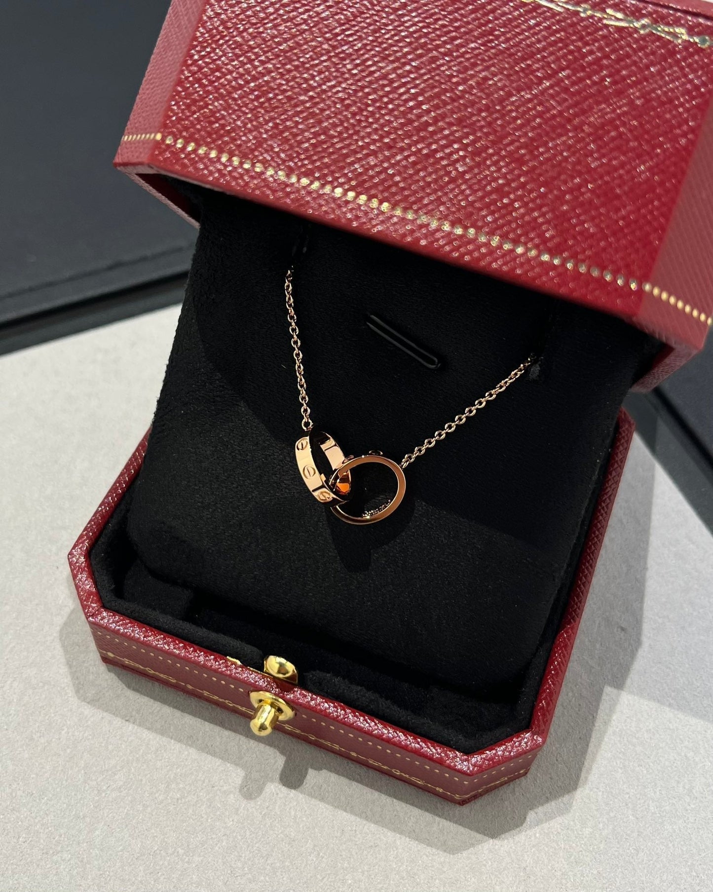 [BIJOUX] COLLIER LOVE DOUBLE ANNEAU OR ROSE