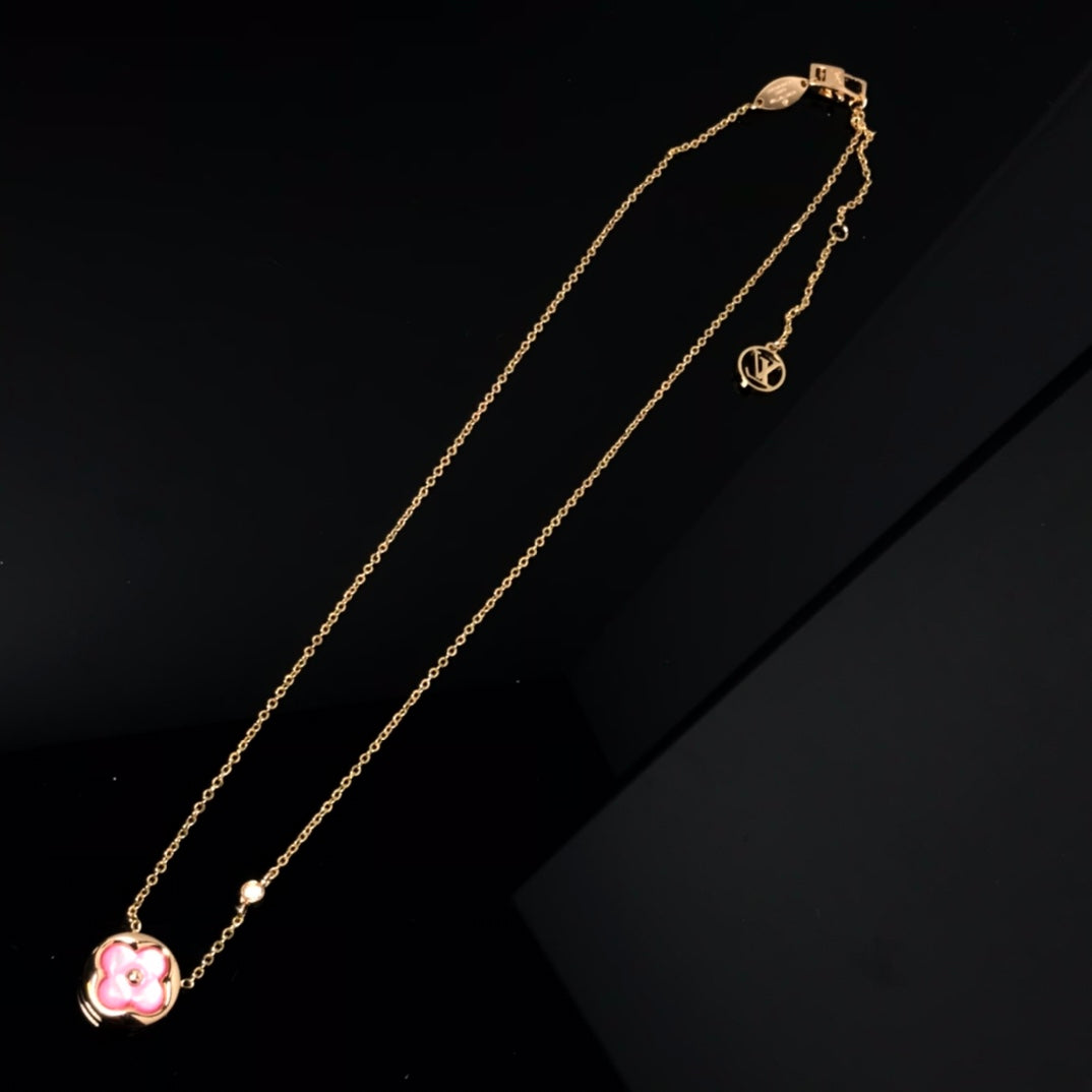 [BIJOUX]LV COLOR BLOSSOM PINK MOP SUN GOLD NECKLACE