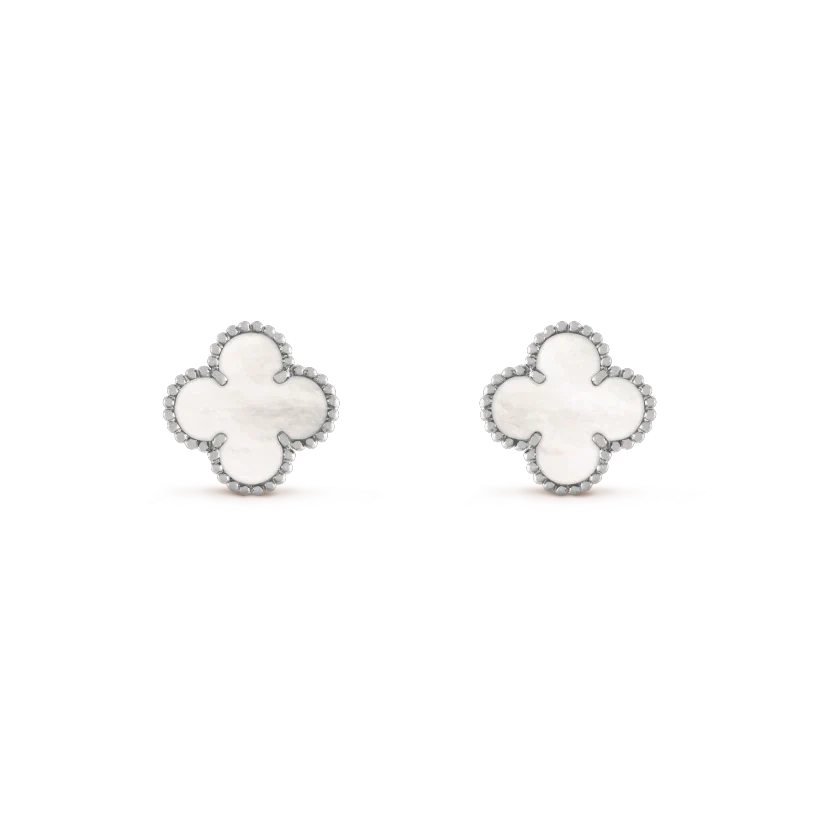 [BIJOUX]CLOVER MEDIUM 1 MOTIFS  WHITE MOP EARRINGS SILVER