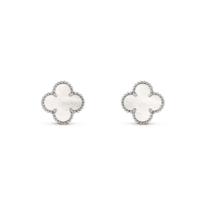 [BIJOUX]CLOVER MEDIUM 1 MOTIFS  WHITE MOP EARRINGS SILVER