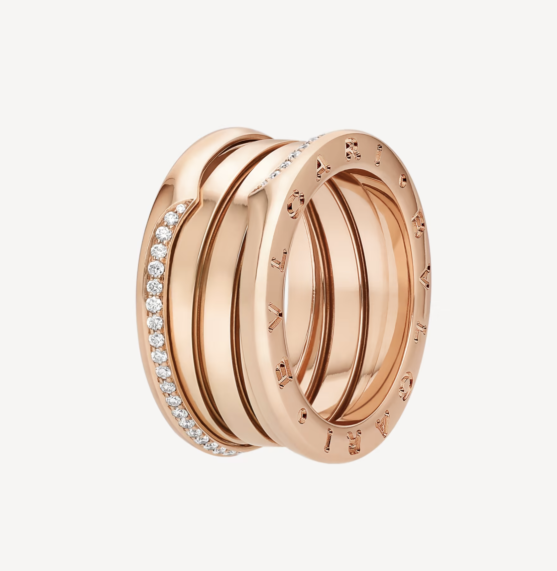 [BIJOUX]ZERO 1 THREE-BAND WITH DEMI-PAVED DIAMONDS ON THE EDGES RING