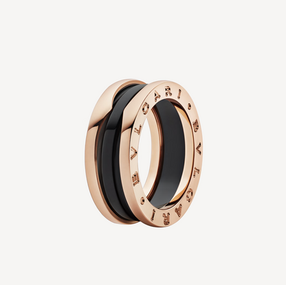 [BIJOUX]ZERO 1 TWO-BAND LOOPS AND BLACK CERAMIC PINK GOLD RING