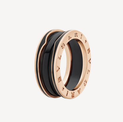 [BIJOUX]ZERO 1 TWO-BAND WITH MATTE BLACK CERAMIC PINK GOLD RING