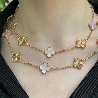 [BIJOUX]CLOVER 20 MOTIFS LASER PINK MOP NECKLACE