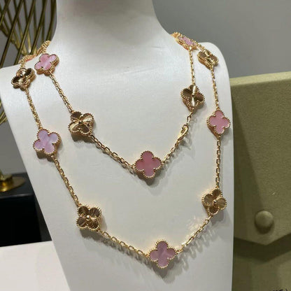 [BIJOUX]CLOVER 20 MOTIFS LASER PINK MOP NECKLACE