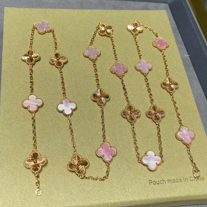 [BIJOUX]CLOVER 20 MOTIFS LASER PINK MOP NECKLACE