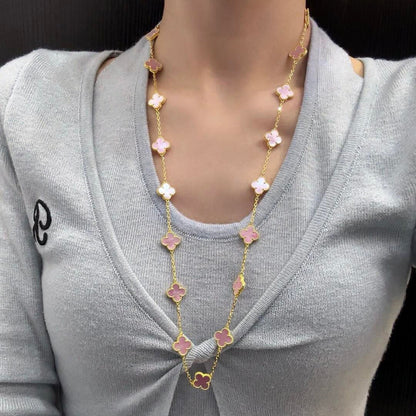 [BIJOUX]CLOVER 20 MOTIFS PINK MOP NECKLACE