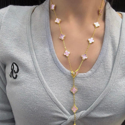 [BIJOUX]CLOVER 20 MOTIFS PINK MOP NECKLACE