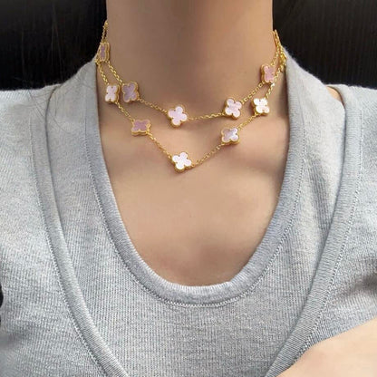 [BIJOUX]CLOVER 20 MOTIFS PINK MOP NECKLACE
