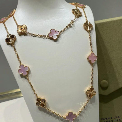[BIJOUX]CLOVER 20 MOTIFS LASER PINK MOP NECKLACE