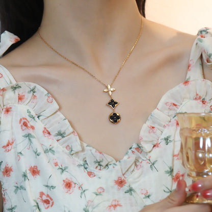 [BIJOUX] COLLIER OR ROSE ONYX ÉTOILE ET SOLEIL