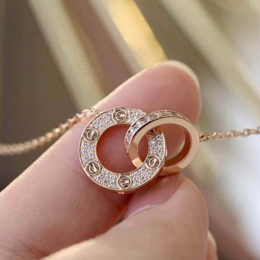 [BIJOUX] COLLIER LOVE 7,6MM OR ROSE ET ARGENT FULL DIAMOND